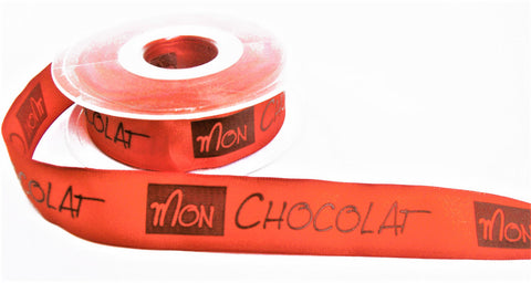 R9673 25mm Dull Orange Taffeta Ribbon-Brown Mon Chocolat, Berisfords