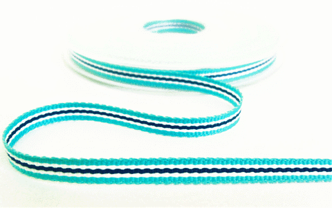 R9677 7mm Blues and White Striped Grosgrain Ribbon by Berisfords