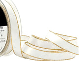 R9684 15mm White Satin Ribbon, Metallic Gold Borders by Berisfords