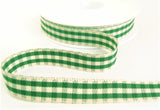 R9697 15mm Green-Natural Ivory Rustic Gingham Ribbon by Berisfords