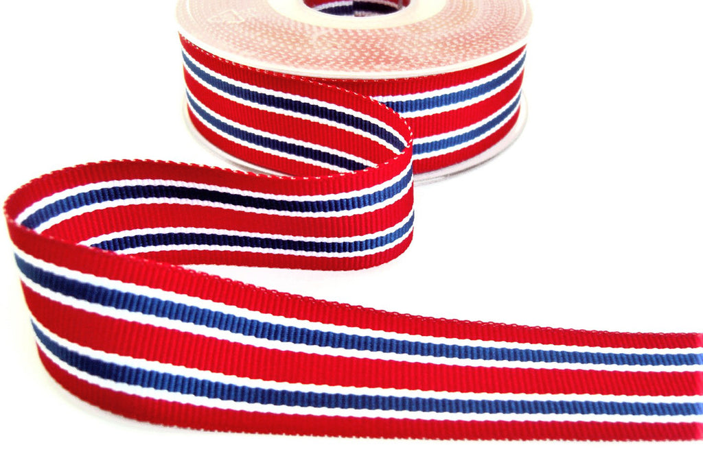 27mm Red-Blue-White Striped Grosgrain Ribbon by Berisfords – Ribbonmoon