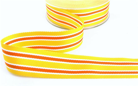 R9699 27mm Yellow-Orange-White Striped Grosgrain Ribbon by Berisfords