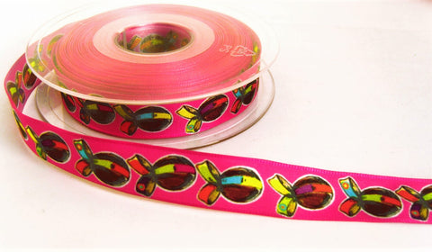 R9703 16mm Pink Based Easter Theme Printed Taffeta Ribbon, Berisfords