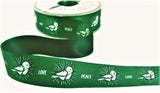 R9706 26mm Green-Black PEACE LOVE Dove Printed Satin Ribbon,Berisfords