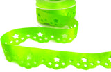 R9707 32mm Fluorescent Green Satin Scatter Star Ribbon by Berisfords