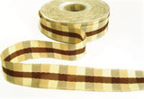 R9714 25mm Browns-Creams Banded Gingham Ribbon by Berisfords