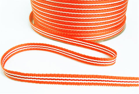 R9716 7mm Orange-Red-White Striped Grosgrain Ribbon by Berisfords
