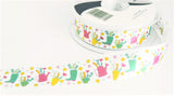 R9720 25mm White Satin Ribbon-Mixed Colour Garden Theme Print,Berisfords