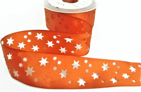 R9724 40mm Rust Star Shape Punched Taffeta Ribbon by Berisfords