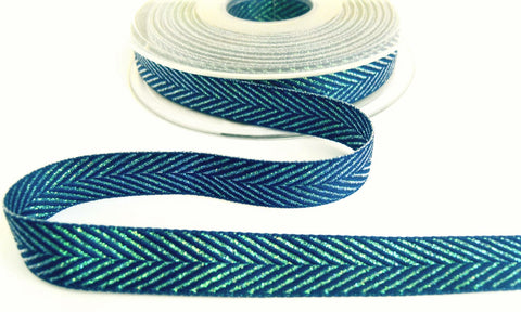R9726 15mm Blue-Iridescent Metallic Herringbone Ribbon by Berisfords
