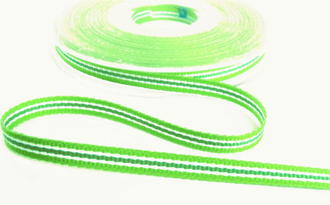 R9728 7mm Greens and White Striped Grosgrain Ribbon by Berisfords