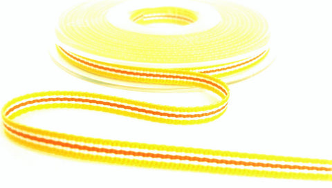 R9730 7mm Yellow-Orange-White Striped Grosgrain Ribbon by Berisfords