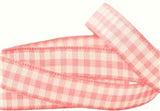 RSK05 10mm Rose Pink-White Gingham Self Adhesive Backed Ribbon 3 Mtrs