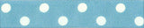 RSK10 15mm Corn Blue-White Adhesive Backed Satin Polka Ribbon. 3 Mtrs