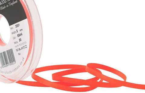 Fluro Ribbons Fluorescent Orange 5mm Double Face Satin Ribbon | Berisfords 6844 ...