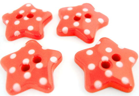 B13838 18mm Salmon Pink Polka Dot Spot Star Shaped 2 Hole Button