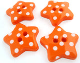 B13836 18mm Orange Polka Dot Spot Star Shaped 2 Hole Button