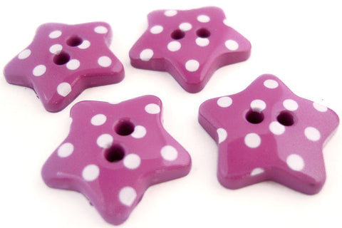 B13837 18mm Purple Polka Dot Spot Star Shaped 2 Hole Button