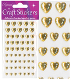 STICKJEWEL43 Gold Love Heart Shaped Adhesive Backed Gems