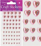 STICKJEWEL44 Pink Love Heart Shaped Adhesive Backed Gems