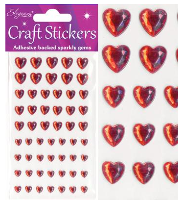 STICKJEWEL45 Red Love Heart Shaped Adhesive Backed Gems