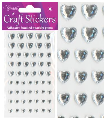 STICKJEWEL46 Silver Love Heart Shaped Adhesive Backed Gems