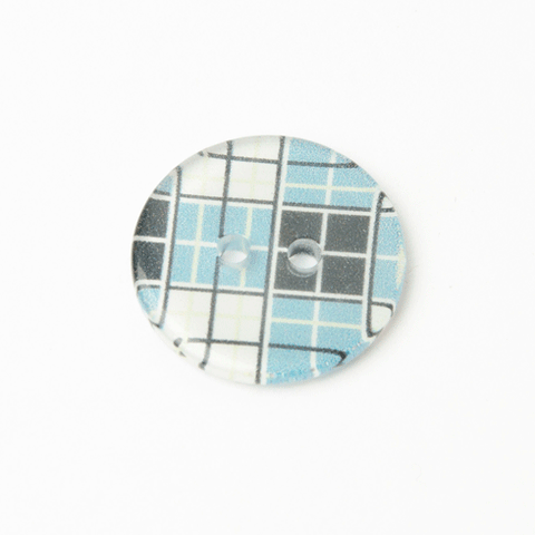 B7197 15mm Blues, Black, White Polyester Tartan Design 2 Hole Button