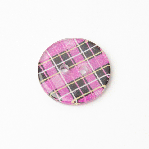 B7198 15mm Pinks, Black, White Polyester Tartan Design 2 Hole Button