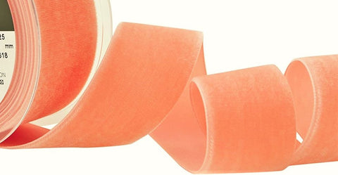 R9080 22mm Coral (Pink) Nylon Velvet Ribbon by Berisfords